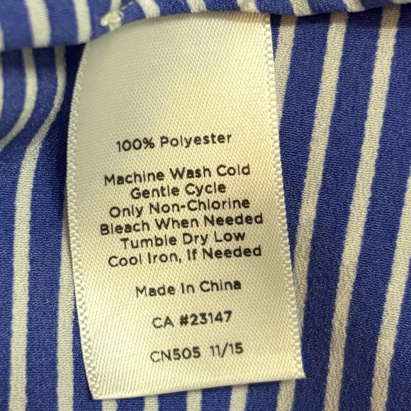 Talbots Blue & White Striped Blouse Size Small P Long Sleeve V Neck Tie Front - Picture 4 of 8